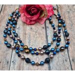 Pretty Esmor Multi Strand Glass Bead Necklace Jewel Tones Blue Gold 22" Photo 2