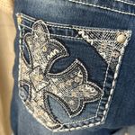 Love Indigo Blue Denim Shorts Size 6 Cross Embroidery Rhinestones Cuffed Photo 5