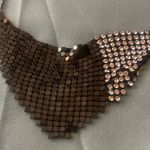 12” To 14” Bib Choker Necklace Black Mesh With White Stones 4” W X 2.5” H Photo 1