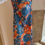 Amazon Blue & Orange Floral Satin Strapless Maxi Dress Photo 0