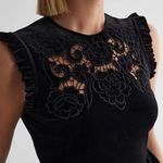 EXPRESS Velvet Crew Neck Lace Embroidered Peplum Top Photo 1