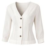 DL1961 Linen Audrey Blouse V-Neck White Button-Up Women's Top Size Small Photo 5