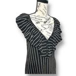 ZARA New  Size L Black Striped Ruffle V-Neck Midi Dress Sleeveless Open Back Boho Photo 2