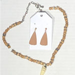 Vintage Beaded Chain Shark Tooth Necklace Earrings Jewelry Set Photo 0