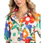 Lulus Neon Floral Satin Button Up Top Medium Photo 2