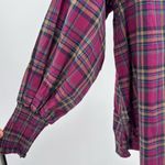 Entro  Pink plaid puff sleeve popover top ruffle fall oversized M cotton casual Photo 4