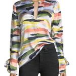 Equipment Camo Print Tie Sleeve 100% Silk Blouse Size L Photo 0