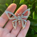 Silver Butterfly/Bat Brooch Pin w/ Gems & Red Gem Eyes Photo 0