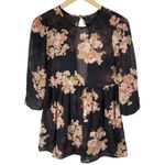 Topshop Floral Sheer Babydoll Tunic Top Black Pink Peach Women's US 2 Photo 0