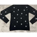 Marled Top Womens Medium Black Silver Hoodie Star Rhinestones Longsleeve Size M Photo 1