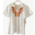 Keep in Touch White Embroidered Boho Tassel Short Sleeves Women Top Sz S Photo 0