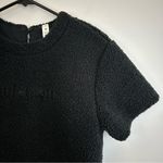 Lululemon Black Textured Fleece Embroidered Logo Cropped Tee/Top Size 4 Photo 6