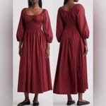 NEW Doen Quintessa Shirred Organic Cotton Maxi Dress Deep Crimson Sz L Red Size L Photo 1