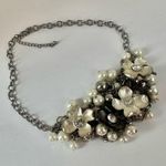 Silver tone faux pearl flower cluster necklace Photo 6