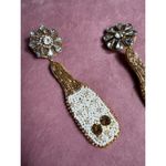 Champagne Bottle White Gold Beaded Rhinestone Dangle Earrings Costume Jewelry Photo 5
