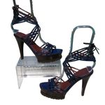 Donald Pliner Dark Blue Lizard Leather 1.5" Platform Shoe New 5" Heel $495 NIB Photo 5