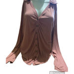 Steve Madden Women's Pink Long Sleeve Ribbed Button-Up Top Size L Photo 0