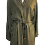 A New Day Chambray Shirt Dress Size M Women Green Button Up Drawstring Waist Photo 0