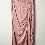 rouje paris renee pink satin ruched slit midi skirt blush Photo 0