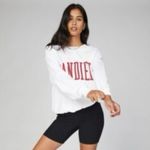 Bandier Classic Logo Varsity Crewneck Sweatshirt in White Medium Photo 13