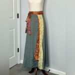 Vintage Reversible Sari Layered Wrap Maxi Skirt Bohemian Multicolor Fabrics OS Size undefined Photo 4