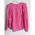 Loft Women's Hot Pink Clip Smocked Dots Long Sleeve Ruffle Blouse Top Size Large Photo 8