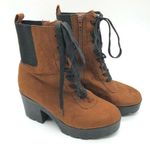 Rouge Womens Ankle Boots Chunky Block Heel Platform Faux Suede Laces Brown 6 Photo 0
