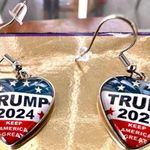 Trump 2024 Earrings MAGA New Heart Shaped Dangle Hooks Patriotic Electi… Red Photo 0