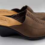 Clarks  Mules Clogs Wedge Heel‎ Leather Brown Casual Shoes Size 7.5M Photo 0