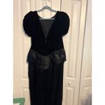 Vintage 1980s Black Velvet Evening Gown Puff Sleeve Ruffle Skirt Formal Dress Size M Photo 5