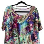 Plus Size Womens Casual Short Sleeve Top Paisley Print XXL Casual Vibrant Summer Purple Photo 8