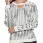 Rock & Republic Striped Cut out Collar Lace Up Sleeve Sweater Photo 0