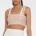 Balmain  Paris Women’s Embellished Boucle Straps Chain Tweed Crop Top Sz 42 Photo 0