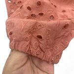 ZARA  Premium Denim Eyelet Top S Coral Pink Cotton Balloon Sleeve Scalloped Photo 8