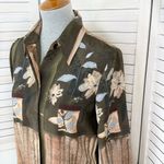 Dress Barn Vintage‎  Printed Button Front Blouse Shirt Olive Tan Small Photo 4