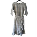 Chelsea28  Women's Light Gray Ruffle Plaid A Line Wrap Short Sleeved Dress Sz XS Photo 1
