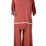 Fashion Knit 2 Piece Set Wide Leg Crop Pant Salmon Cream Trim Women’s Size XL Pink Photo 2