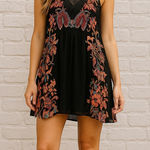 Free People  Lace Boho Mini Dress XS Black Floral High Neck Photo 0