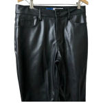 Anthropologie Black Faux Leather Straight Leg High Waisted Pants Size 10 MCEDAR Warm l Photo 2