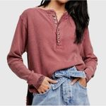 Free People  Fall For You Henley Sweet Cranberry Long Sleeve Oversized Top Sz M Photo 0