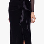 Betsy and Adam   - Valentina Long Velvet Mesh Illusion Sleeve Dress Photo 0