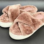 J/SLIDES Mauve Faux Fur Fuzzy Platform Slippers Size 6 Pink Photo 0
