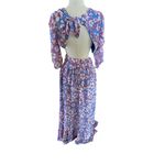 Pink Lily Women's Blue Floral V-Neck Cutout Maxi Dress Size Large Photo 6