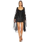 For Love & Lemons Willow Black Satin Mini Dress Sheer Sleeves Size Small Photo 3