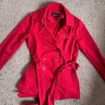 Forever 21 Red button collared lightweight pea coat with waist tie belt Photo 0