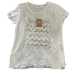 NWT Brand Bazar Sequin Embellishments Lace Pattern‎ Short Sleeve Crewneck Blouse White Size L Photo 0