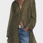 ZARA NWT  Woman's  Sequin Oversized Tunic Top Shirt  Olive Green Photo 2