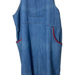 CJ Banks Womens Plus Size 20W Denim Overalls Dress Red Floral Trimmed Pinafore Blue Photo 0
