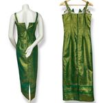 Origami Dress Formal Green Gold Mermaidcore Pointed‎ Neckline Sleeveless Women Size XXS Photo 2