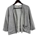 Eileen Fisher  Linen Blend Open Front Jacket Cardigan Gray Check S/P Neutral Photo 0